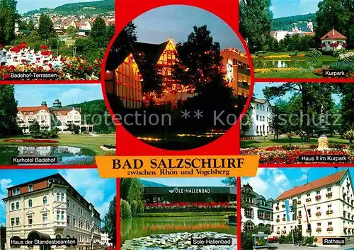 AK / Ansichtskarte Bad Salzschlirf Kurhotel Badehof Haus der Standesbeamten Kurpark Rathaus Sole Hallenbad Nachtaufnahme Kat. Bad Salzschlirf