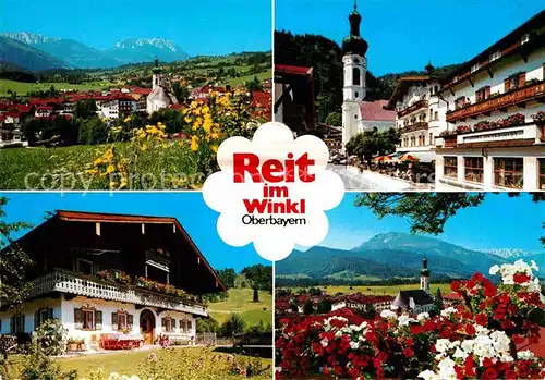 AK / Ansichtskarte Reit Winkl Panorama Blick gegen Kaisergebirge Dorfpartie Bauernhaus Alpen Kat. Reit im Winkl