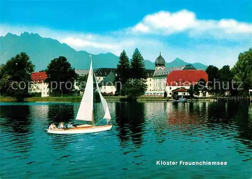 AK / Ansichtskarte Frauenchiemsee Kloster Segelboot Alpen Kat. Chiemsee
