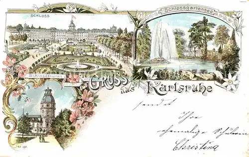 AK / Ansichtskarte Karlsruhe Baden Schloss See Schlossturm 