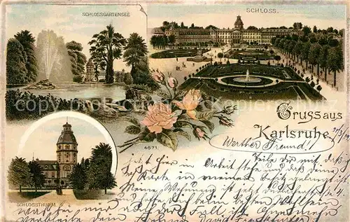 AK / Ansichtskarte Karlsruhe Baden Schloss Schlossgartensee Schlossturm 