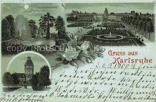 AK / Ansichtskarte Karlsruhe Baden Schloss Schlossturm Schlossgartensee 