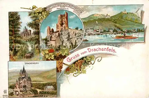 AK / Ansichtskarte Drachenfels Ruine Drachenburg Kuenstlerkarte  Kat. Koenigswinter