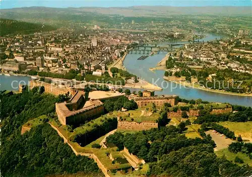 AK / Ansichtskarte Koblenz Rhein Fliegeraufnahme Festung Ehrenbreitstein und Deutsches Eck Kat. Koblenz