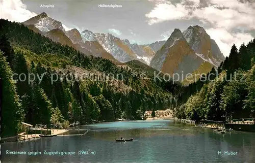 AK / Ansichtskarte Riessersee gegen Zugspitzgruppe Wettersteingebirge Huber Karte Nr 4175 Kat. Garmisch Partenkirchen