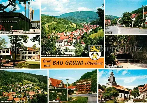 AK / Ansichtskarte Bad Grund Kurzentrum Konzerthalle Markt Kirche Tropfsteinhoehle Iberger Kaffeehaus Kat. Bad Grund (Harz)