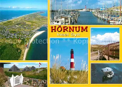 AK / Ansichtskarte Hoernum Sylt Hafen Wohnhaeuser Leuchtturm Seehund Fliegeraufnahme Kat. Hoernum (Sylt)
