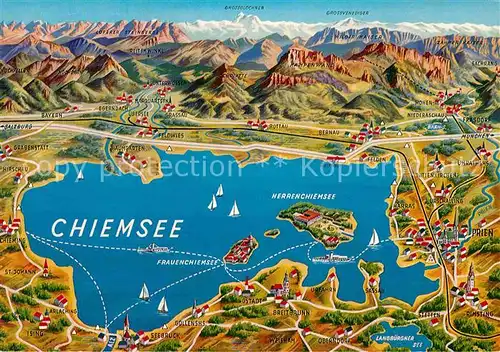 AK / Ansichtskarte Chiemsee und Umgebung mit Alpen aus der Vogelperspektive Kat. Chiemsee