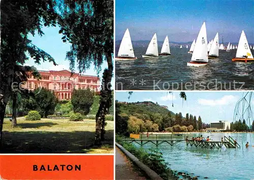AK / Ansichtskarte Balaton Plattensee Hotel Uferpartie am See Badesteg Segelregatta Kat. Ungarn