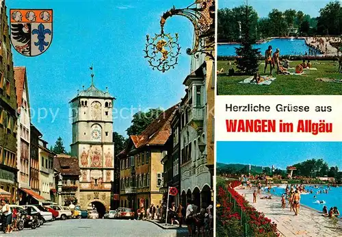 AK / Ansichtskarte Wangen Allgaeu Herrenstrasse Ravensburger Tor Freibad Kat. Wangen im Allgaeu