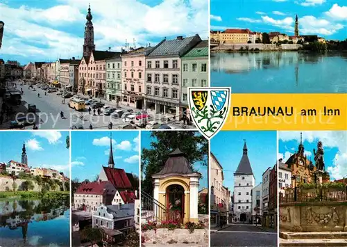 AK / Ansichtskarte Braunau Inn Innenstadt Kirche Bildstock Turm Statue