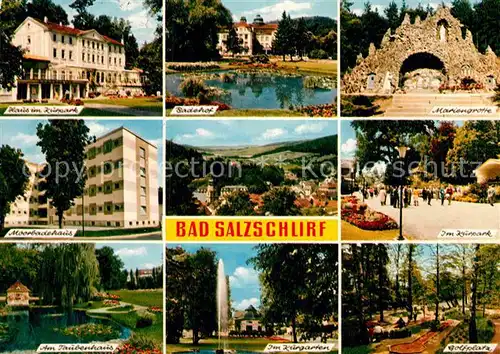 AK / Ansichtskarte Bad Salzschlirf Kurhaus Moorbadehaus Taubenhaus Badehof Kurgarten Fontaene Minigolf Mariengrotte Kat. Bad Salzschlirf