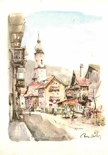 AK / Ansichtskarte Garmisch Partenkirchen Dorfmotiv Illustration Kat. Garmisch Partenkirchen