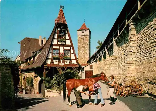AK / Ansichtskarte Rothenburg Tauber Alte Schmiede Pferd beim Beschlagen Kat. Rothenburg ob der Tauber