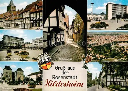 AK / Ansichtskarte Hildesheim Altstadt Hindenburgplatz Rathausplatz Am Kehrwieder Hauptpost Fliegeraufnahme Bruehl Kat. Hildesheim