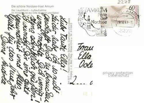 AK / Ansichtskarte Amrum Fliegeraufnahme mit Leuchtturm Sueddorf und Nebel Kat. Nebel