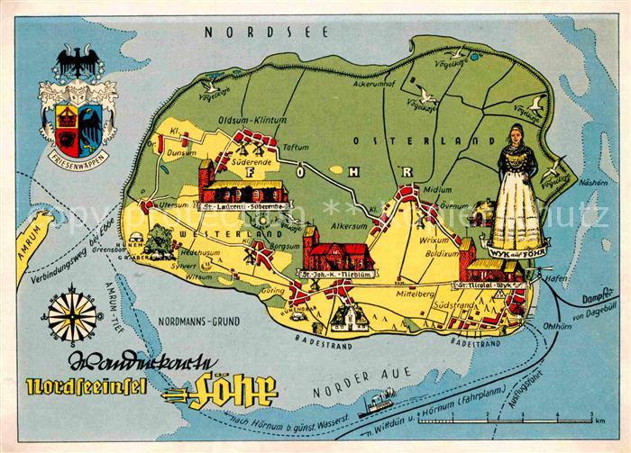 AK / Ansichtskarte Insel Foehr Inselkarte Kat. Wyk auf Foehr Nr