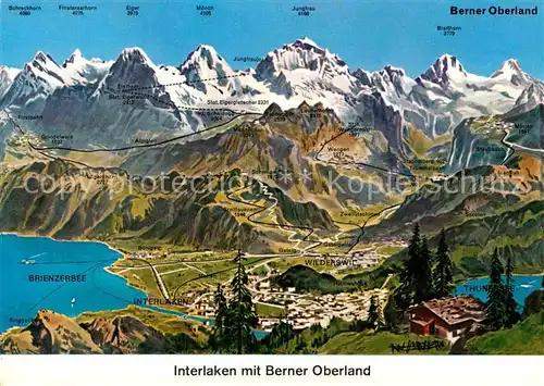 AK / Ansichtskarte Interlaken BE Panoramakarte Brienzersee Thunersee Eiger Moench Jungfrau Kat. Interlaken