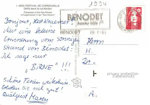 AK / Ansichtskarte Benodet Bretagne Festival de Cornouaille Kat. Benodet
