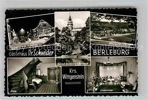 AK / Ansichtskarte Berleburg Bad Gaestehaus Dr Schneider Diele Lesezimmer Schlosstrasse Kat. Bad Berleburg