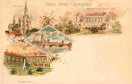 AK / Ansichtskarte Konstanz Bodensee Inselhotel Muenster Garten Rheinbruecke  Kat. Konstanz