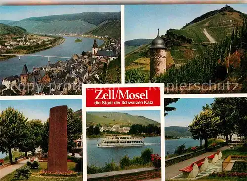 AK / Ansichtskarte Zell Mosel Wachturm Parkanlagen Faehrschiff  Kat. Zell (Mosel)
