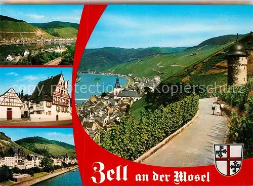 AK / Ansichtskarte Zell Mosel Wachturm Fachwerkhaeuser Panorama Kat. Zell (Mosel)