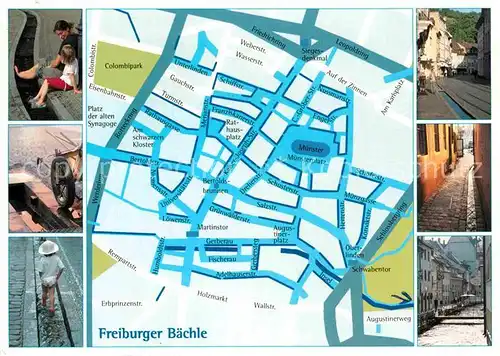 AK / Ansichtskarte Freiburg Breisgau Lagplan mit Freiburger Baechle Kat. Freiburg im Breisgau