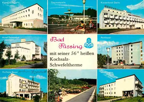 AK / Ansichtskarte Bad Fuessing Schwefeltherme Kurmittelhaus Kurparkhotel Dachs Hotel Tannenhof Kurheim Bauer Haus Regina Kat. Bad Fuessing