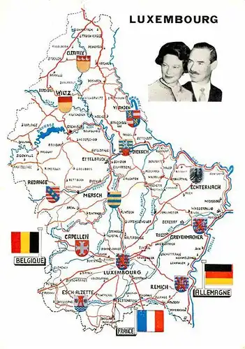 AK / Ansichtskarte Luxembourg Luxemburg Landkarte Le Grand Duc Jean et la Grande Duchesse Josephine Charlotte Kat. Luxembourg