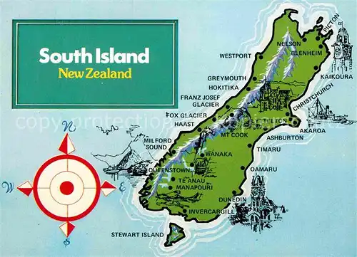 AK / Ansichtskarte New Zealand South Island Inselkarte