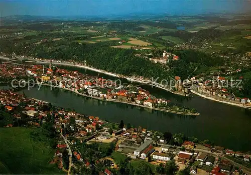 AK / Ansichtskarte Passau Fliegeraufnahme Dreifluesse Stadt Zusammnefluss Donau Inn Ilz Kat. Passau