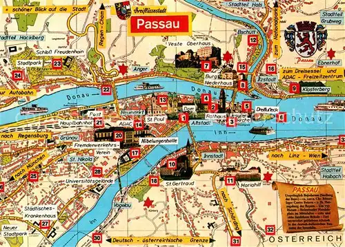 AK / Ansichtskarte Passau Lageplan Dreifluessestadt Inn Donau Ilz Kat. Passau