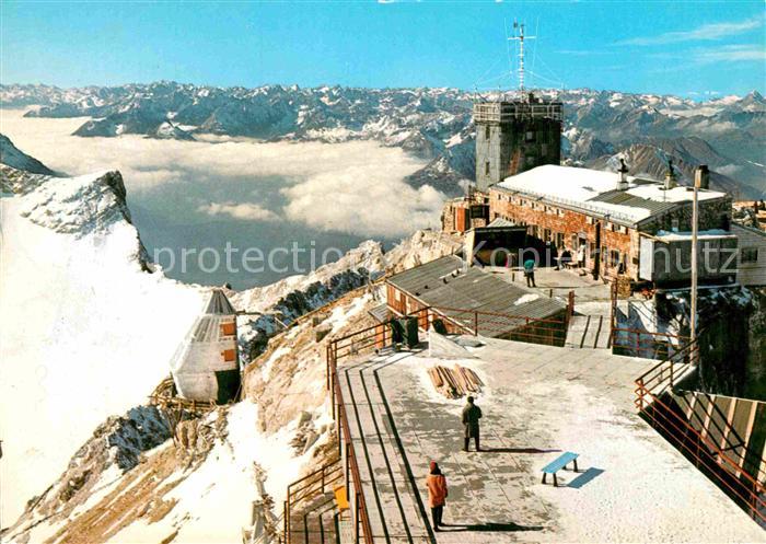 Ak Ansichtskarte Zugspitze Gipfelstation Zugspitzbahn Muenchner Haus Fernsicht Alpenpanorama 