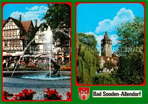 AK / Ansichtskarte Bad Sooden Allendorf Brunnen Marktplatz Fachwerkhaeuser Kirchturm Kat. Bad Sooden Allendorf
