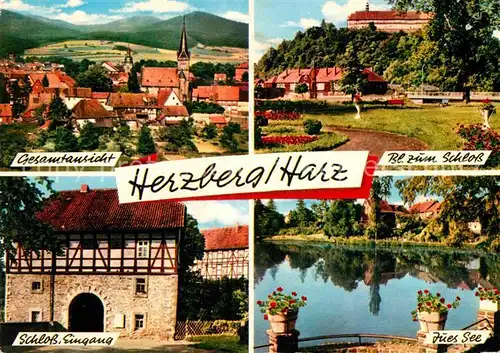 AK / Ansichtskarte Herzberg Harz Panorama Schloss Eingang Jues See Kat. Herzberg am Harz