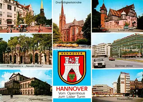 AK / Ansichtskarte Hannover Winter Strasse Dreifaltigkeitskirche Lister Turm Fragmente vom Neuen Haus Berliner Allee Opernhaus Thielenplatz Kat. Hannover