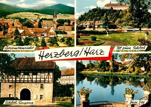 AK / Ansichtskarte Herzberg Harz Gesamtansicht Schloss Eingang Jues See Kat. Herzberg am Harz