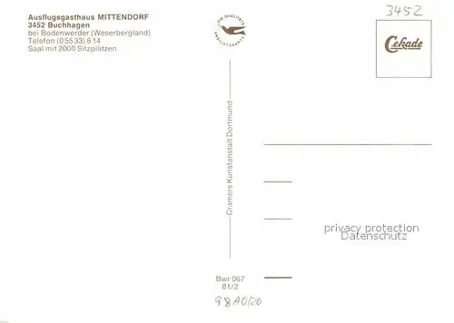 AK / Ansichtskarte Buchhagen Ausflugsgaststaette Mittendorf Kat. Bodenwerder