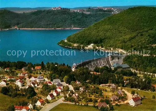 AK / Ansichtskarte Hemfurth Edersee Fliegeraufnahme Edertal mit Sperrmauer und Schloss Waldeck Kat. Edertal