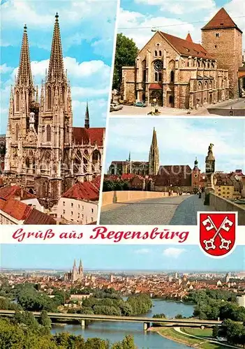 AK / Ansichtskarte Regensburg Fliegeraufnahme Brueckenpartie Kirchen Kat. Regensburg