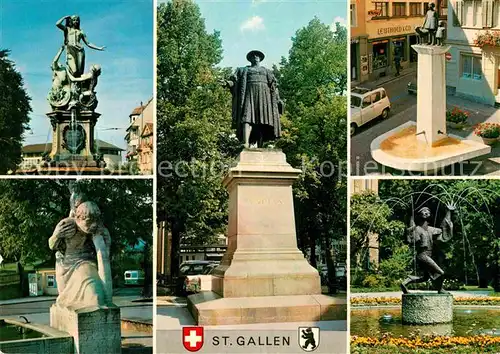 AK / Ansichtskarte St Gallen SG Broderbrunnen Spisergass Brunnen Vadian Denkmal St Christophorus Brunnen Plastik Der Zauberer Kat. St Gallen