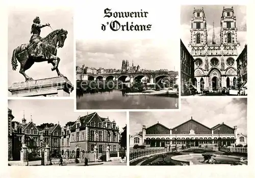 AK / Ansichtskarte Orleans Loiret Vue generale Statue de Jeanne d Arc Cathedrale Sainte Croix Hotel de Ville La Gare et Place Albert 1er Kat. Orleans