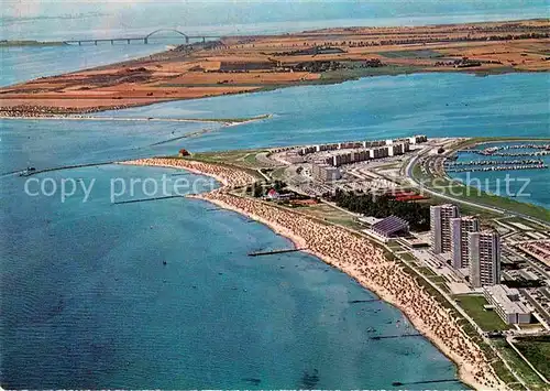 AK / Ansichtskarte Burg Fehmarn Fliegeraufnahme mit Fehmarnsundbruecke Kat. Fehmarn