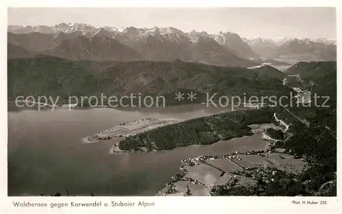 AK / Ansichtskarte Walchensee gegen Karwendel und Stubaier Alpen Fliegeraufnahme Kat. Kochel a.See