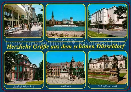 AK / Ansichtskarte Duesseldorf Koe Rheinpromenade Oper Schloss Rathaus Denkmal Kat. Duesseldorf