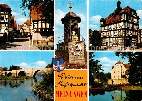 AK / Ansichtskarte Melsungen Fulda Innenstadt Fachwerkhaeuser Rathaus Bruecke Schloss Kat. Melsungen
