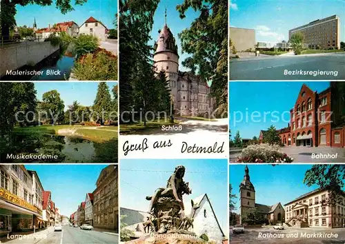 AK / Ansichtskarte Detmold Malerischer Blick Musikakademie Langestrasse Schloss Brunnen Bezirgsregierung Bahnhof Rathaus Kirche Kat. Detmold