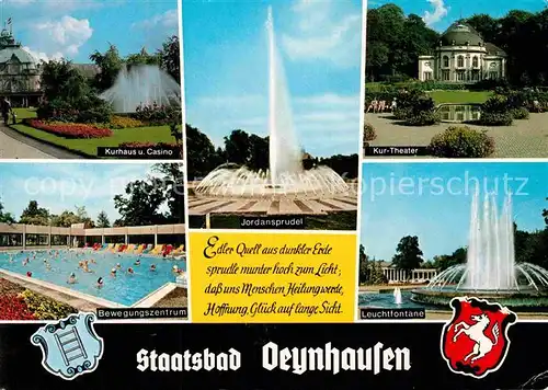 AK / Ansichtskarte Bad Oeynhausen Kurhaus Casino Bewegungszentrum Jordansprudel Kurtheater Leuchtfontaene Wappen Kat. Bad Oeynhausen