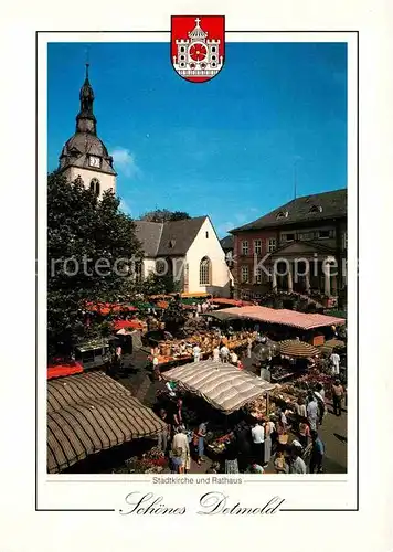 AK / Ansichtskarte Detmold Marktplatz Stadtkirche Rathaus Wappen Kat. Detmold